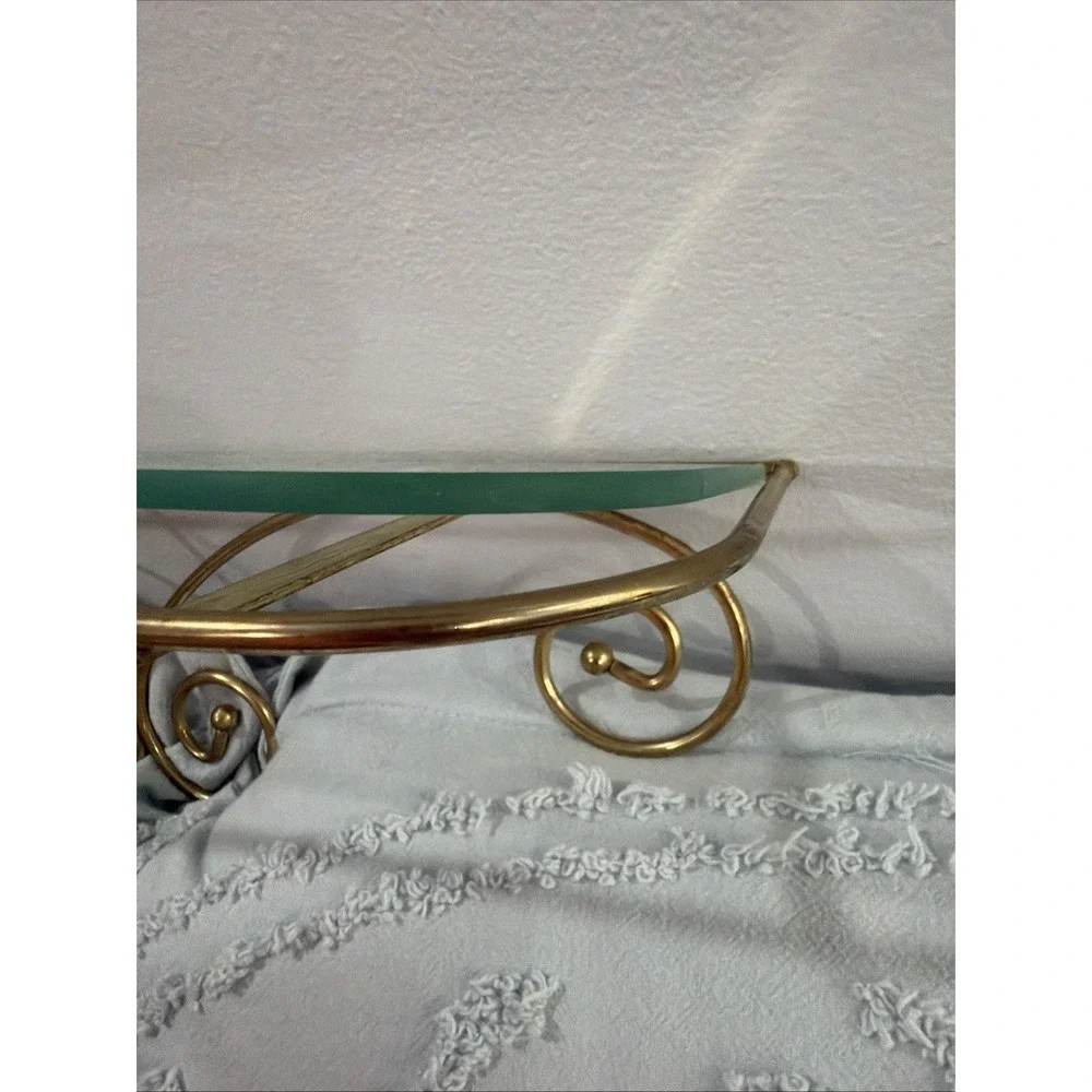 Home Interiors & Gift Vintage Gold Metal Wall Shelf with Glass Top MCM Art Deco